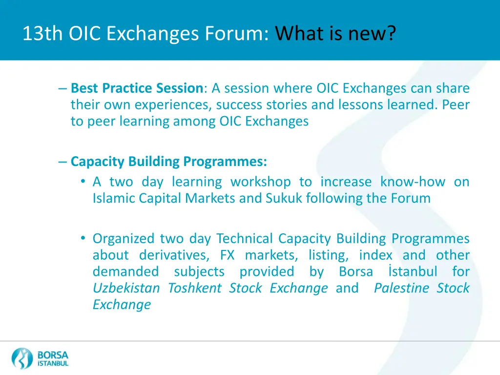 13th oic exchanges forum what is new