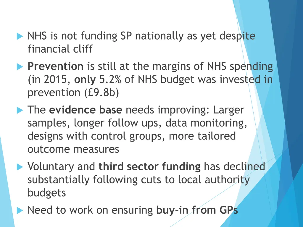 nhs is not funding sp nationally as yet despite
