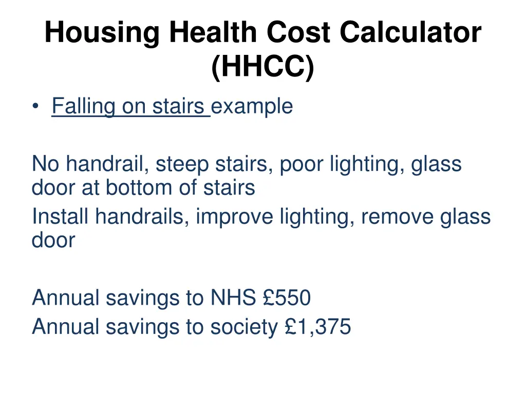 housing health cost calculator hhcc falling