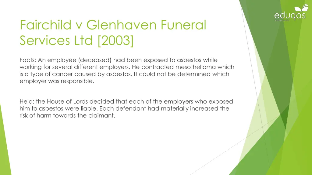 fairchild v glenhaven funeral services ltd 2003