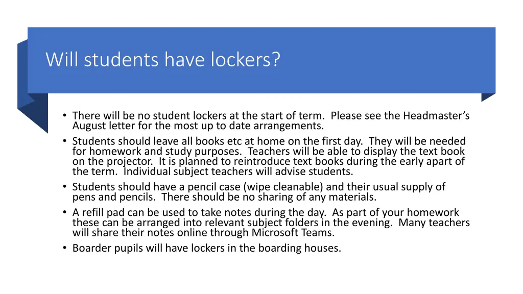will students have lockers