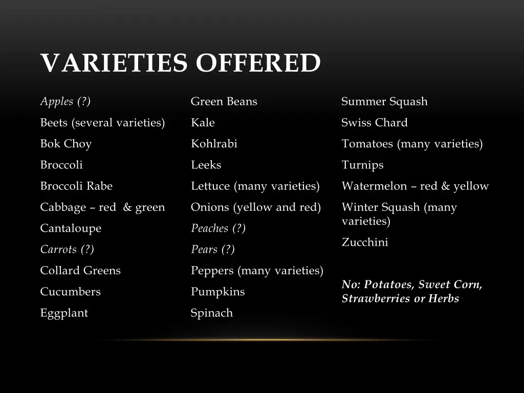 varieties offered