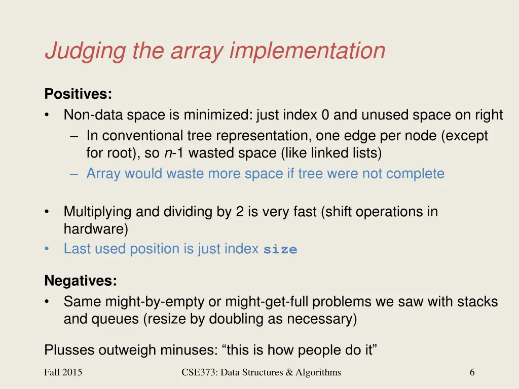 judging the array implementation