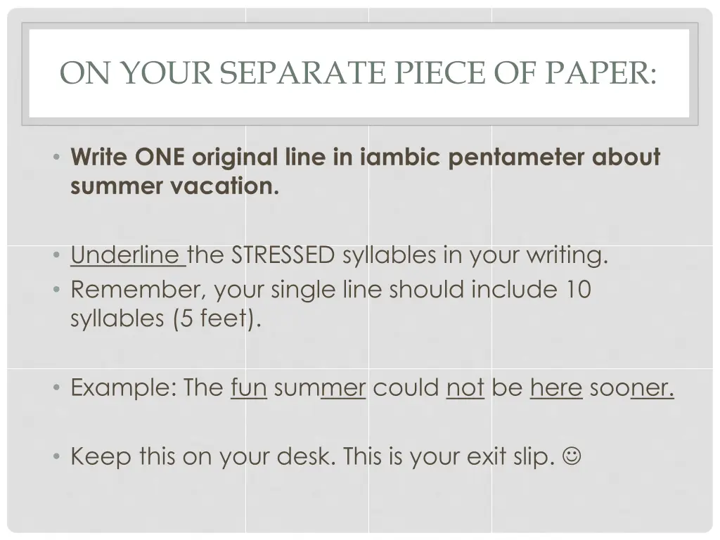 on your separate piece of paper