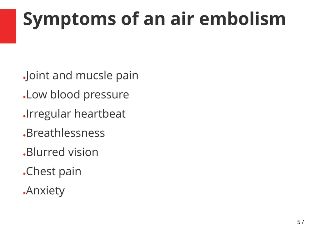 symptoms of an air embolism