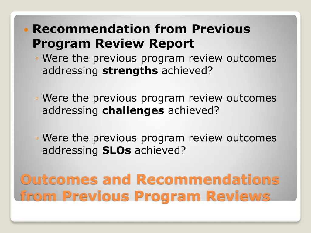 recommendation from previous program review