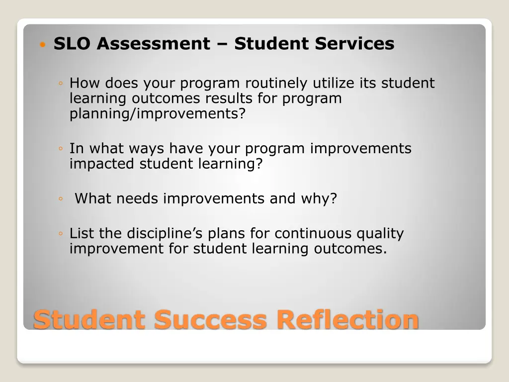 slo assessment student services