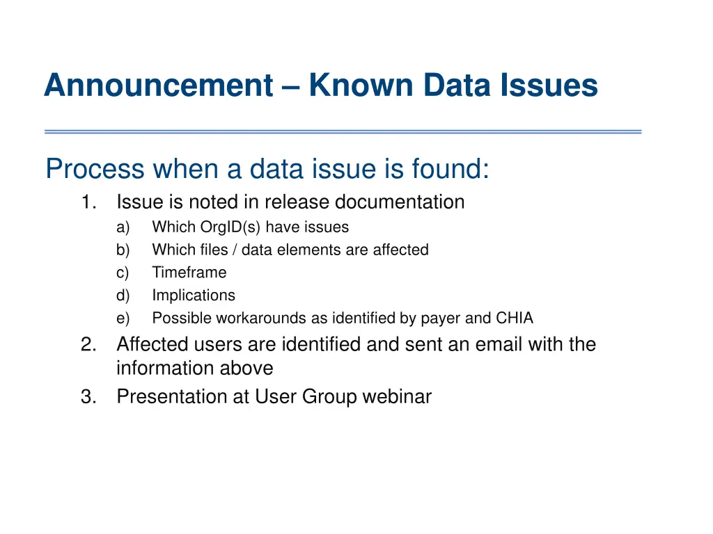 announcement known data issues