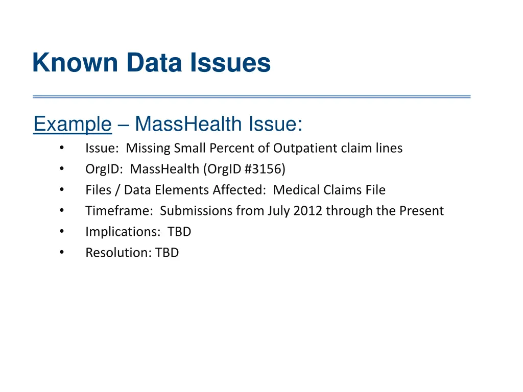 known data issues