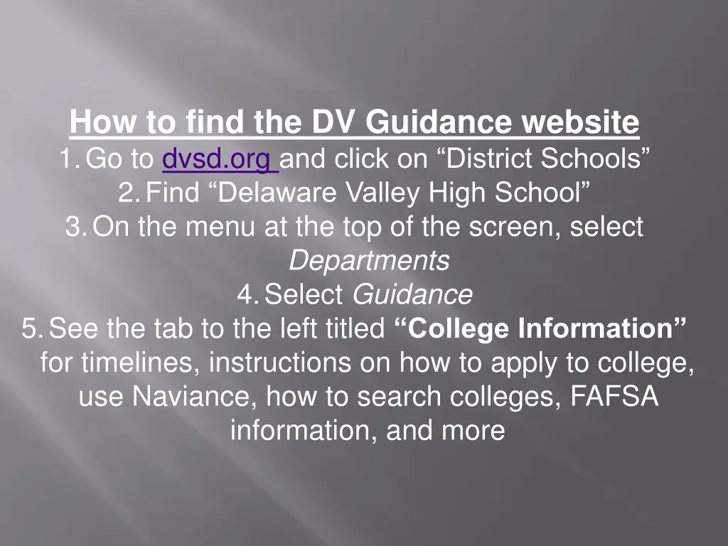 how to find the dv guidance website 1 go to dvsd