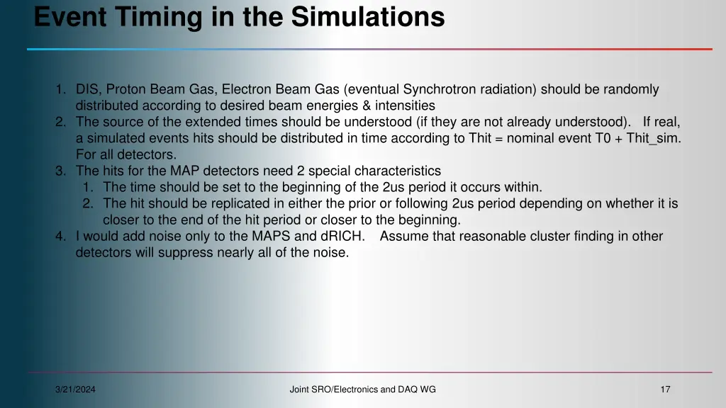 event timing in the simulations