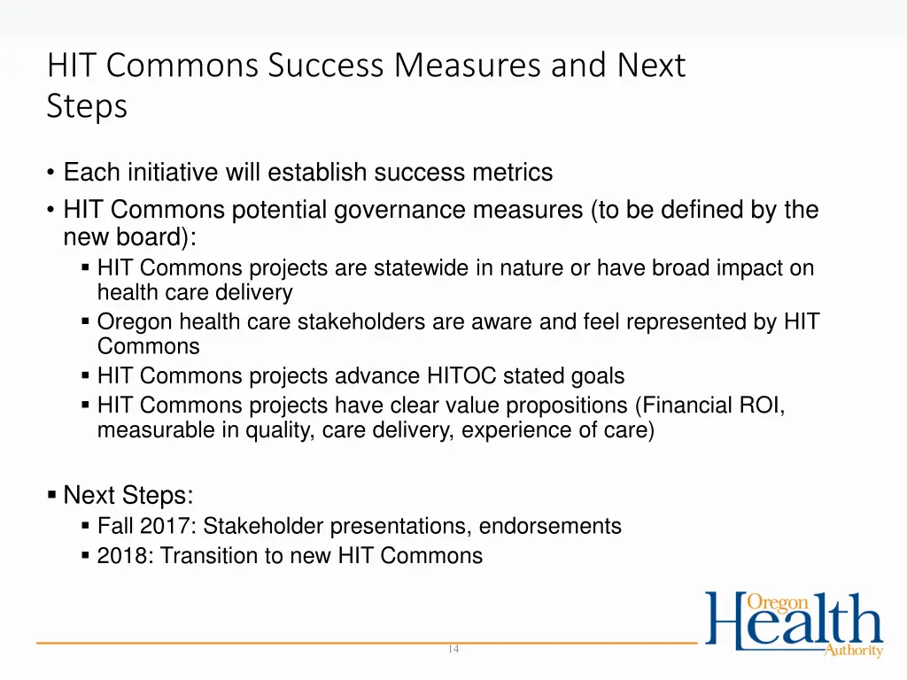 hit commons success measures and next steps