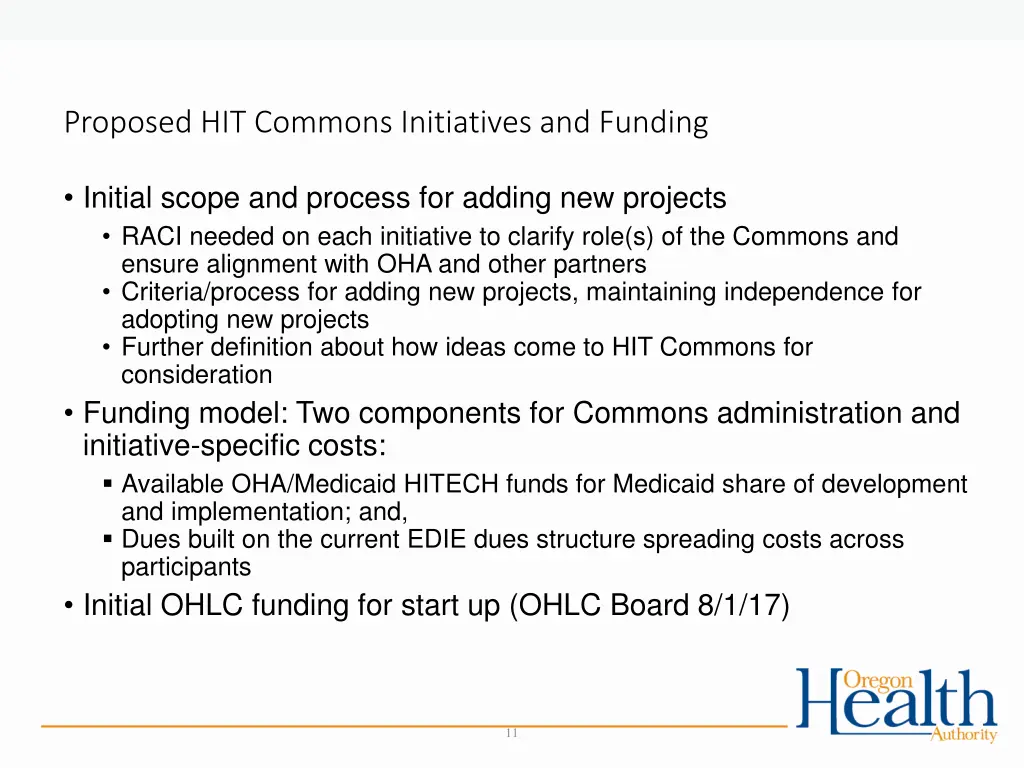 proposed hit commons initiatives and funding