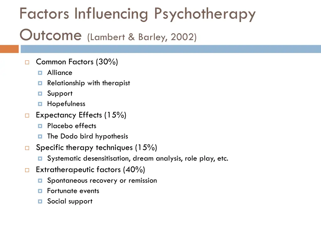 factors influencing psychotherapy outcome lambert