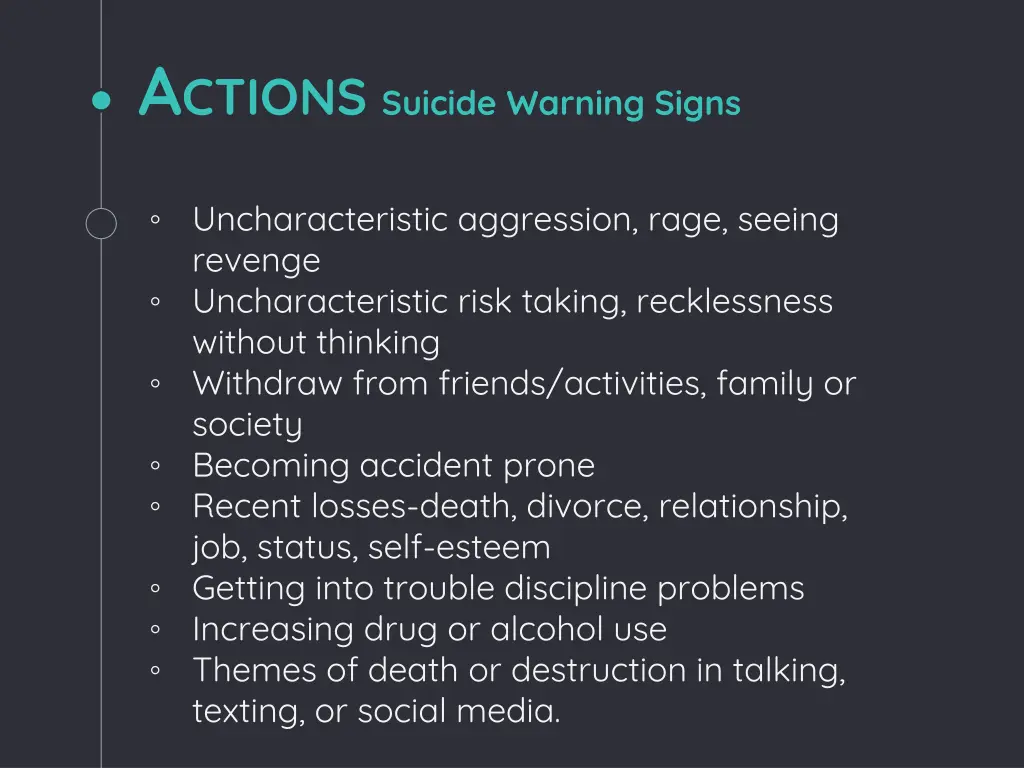 a ctions suicide warning signs