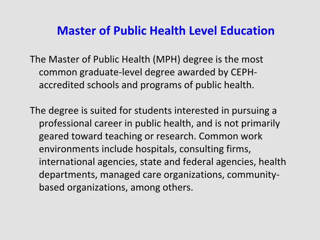 master of public health level education