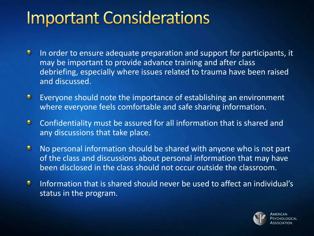 important considerations