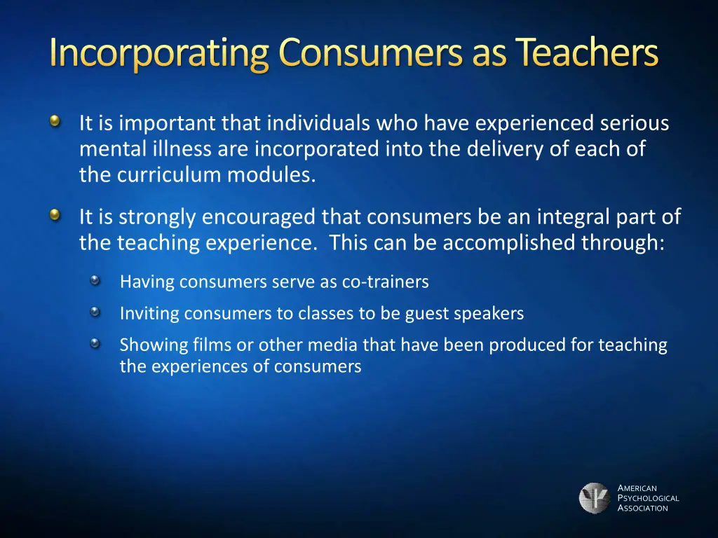 incorporating consumers as teachers