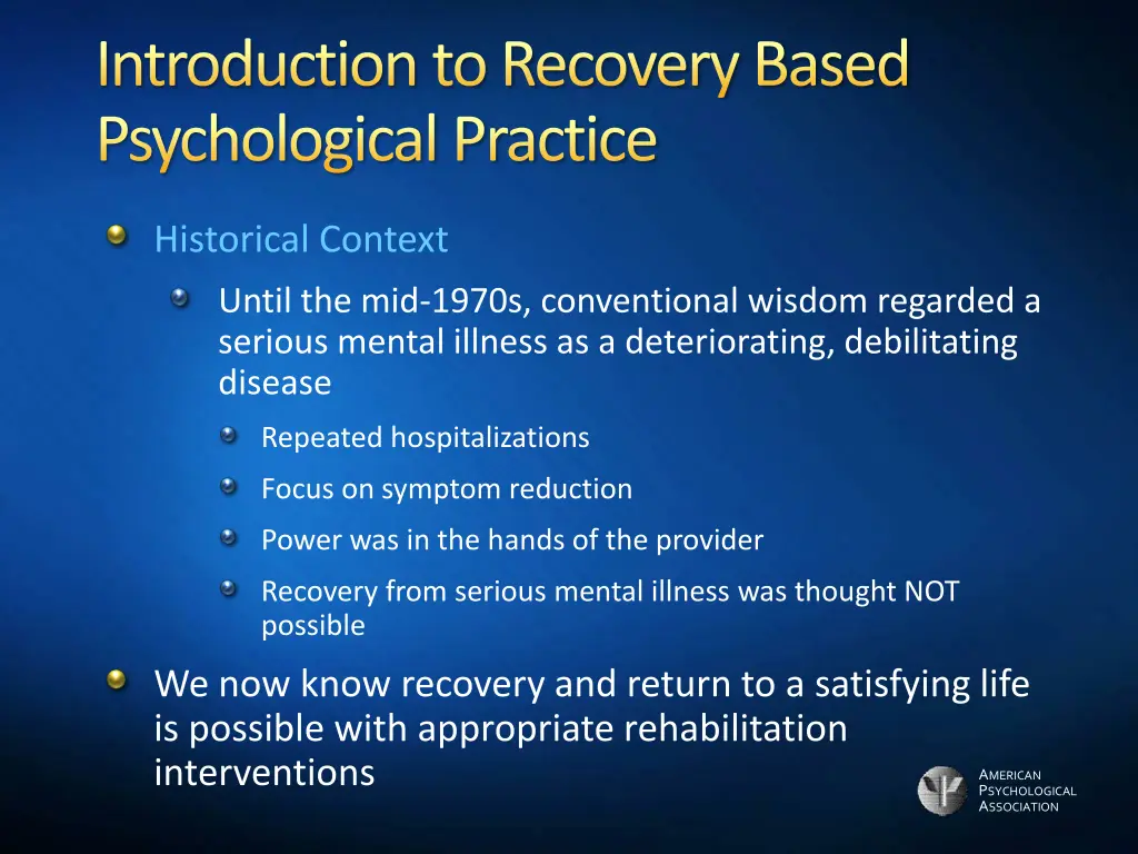 introduction to recovery based psychological