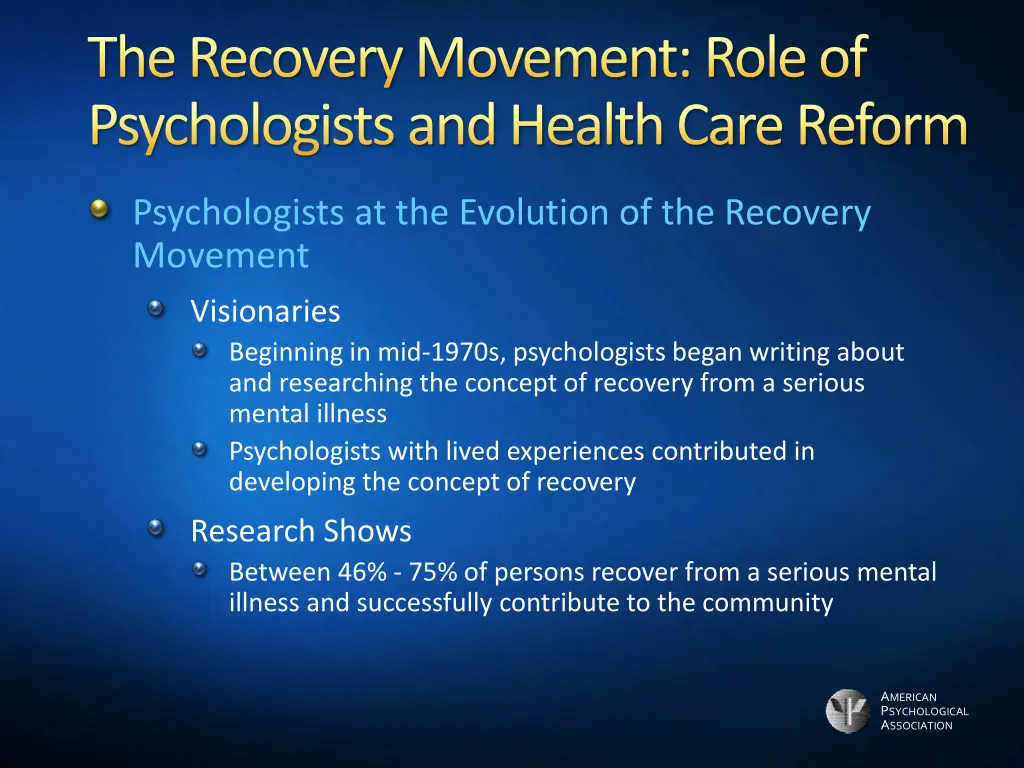 the recovery movement role of psychologists