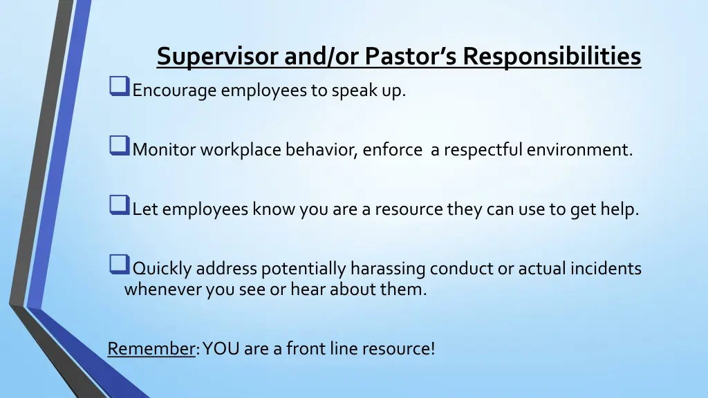 supervisor and or pastor s responsibilities