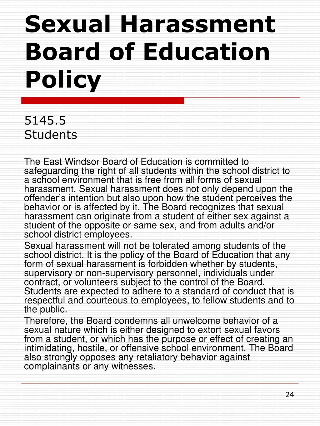 sexual harassment board of education policy