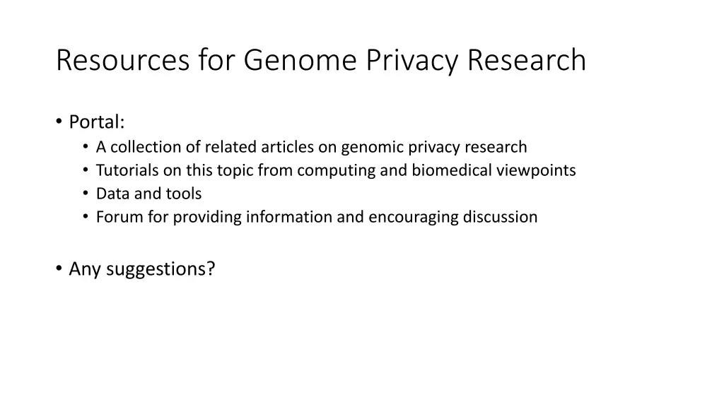 resources for genome privacy research
