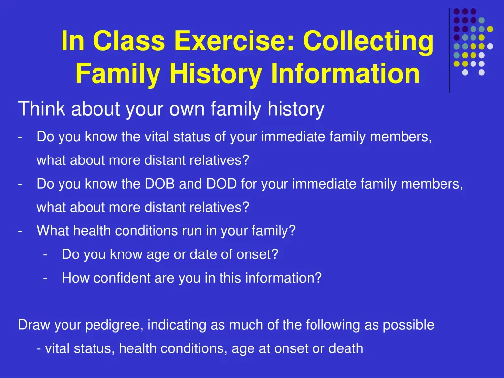 in class exercise collecting family history