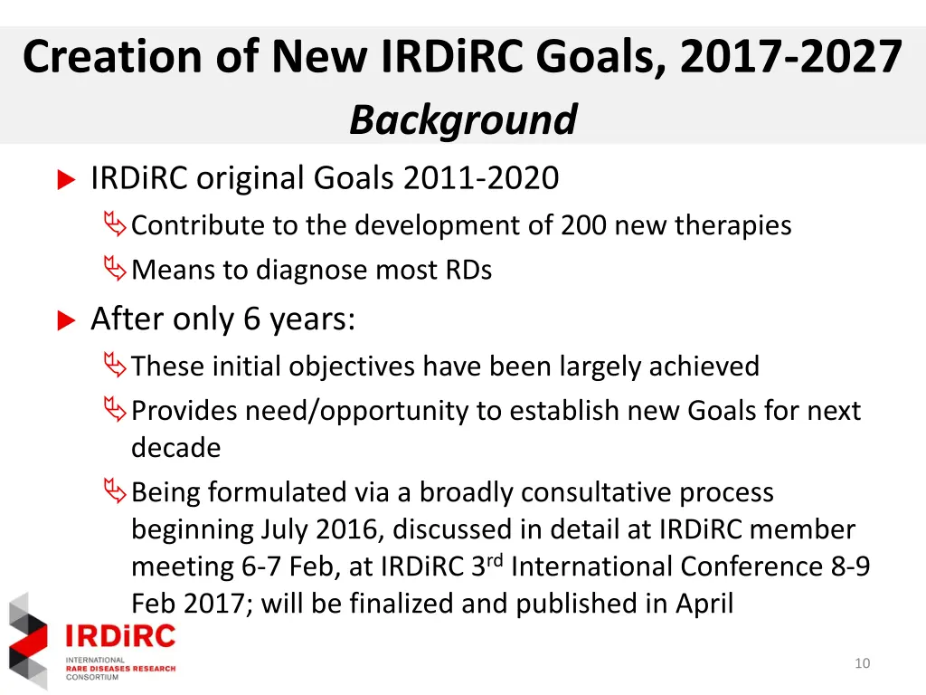 creation of new irdirc goals 2017 2027 background