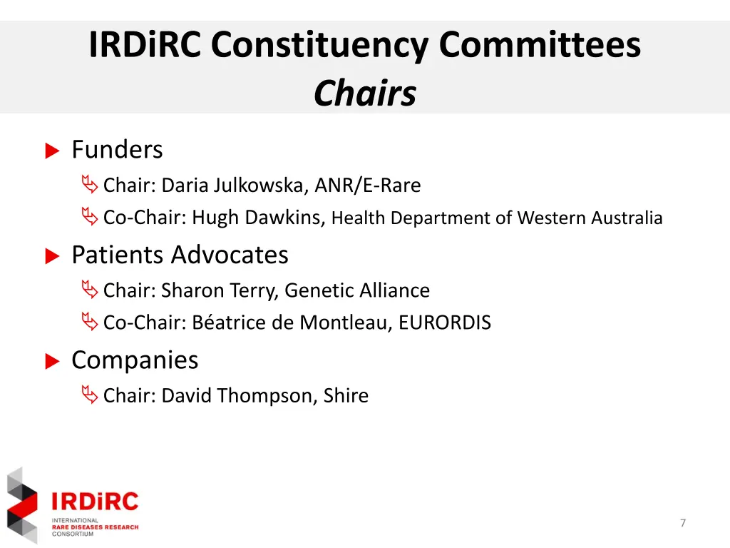 irdirc constituency committees chairs