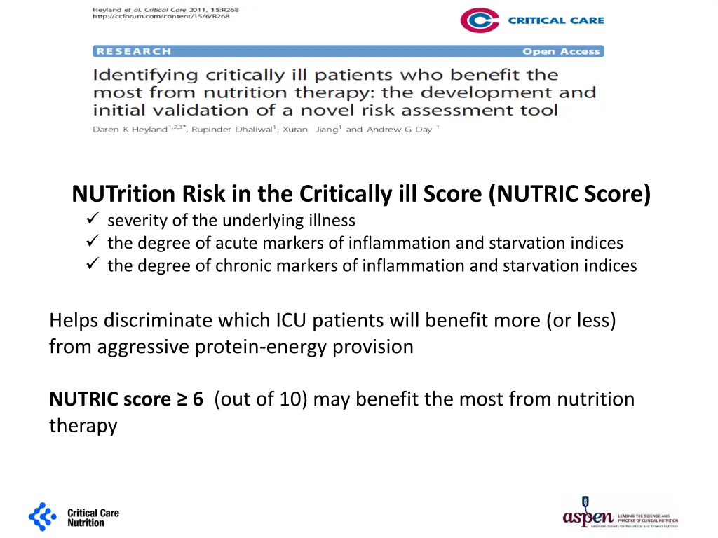 nutrition risk in the critically ill score nutric