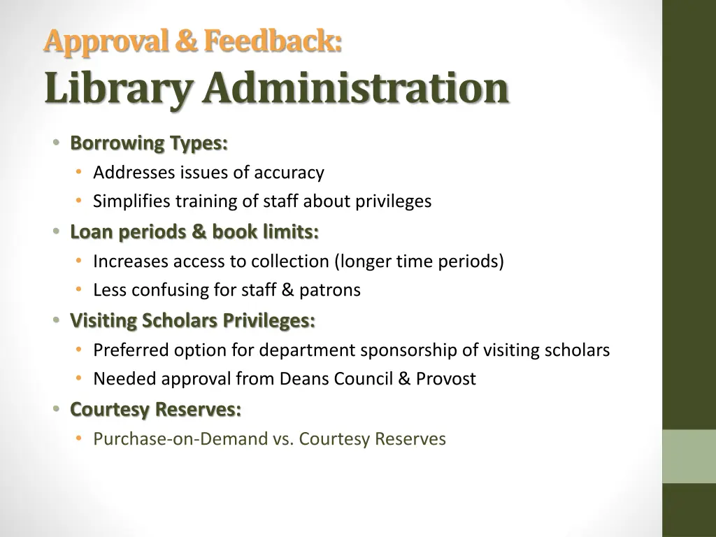 approval feedback library administration