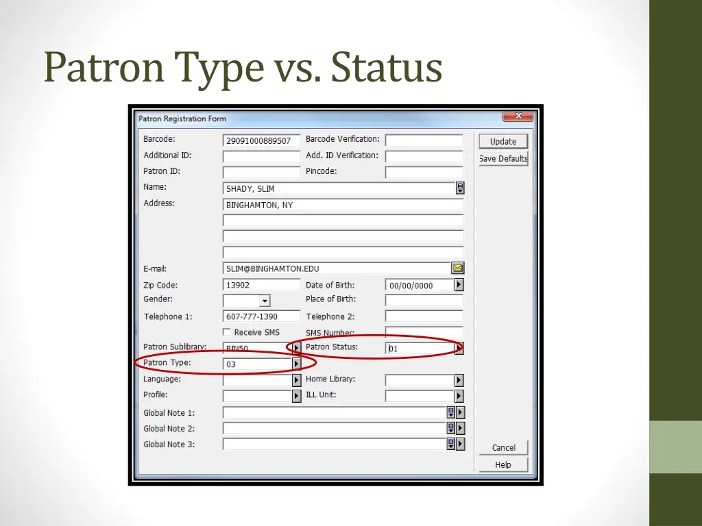 patron type vs status