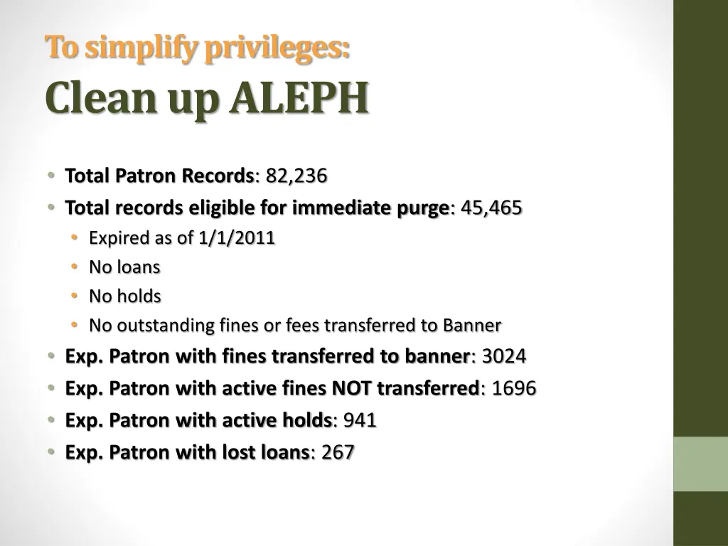 to simplify privileges clean up aleph