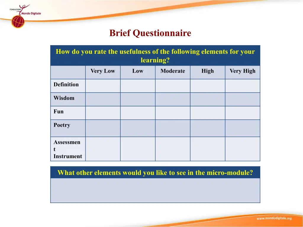 brief questionnaire