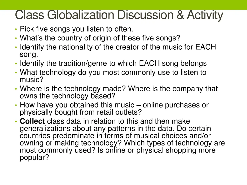 class globalization discussion activity pick five