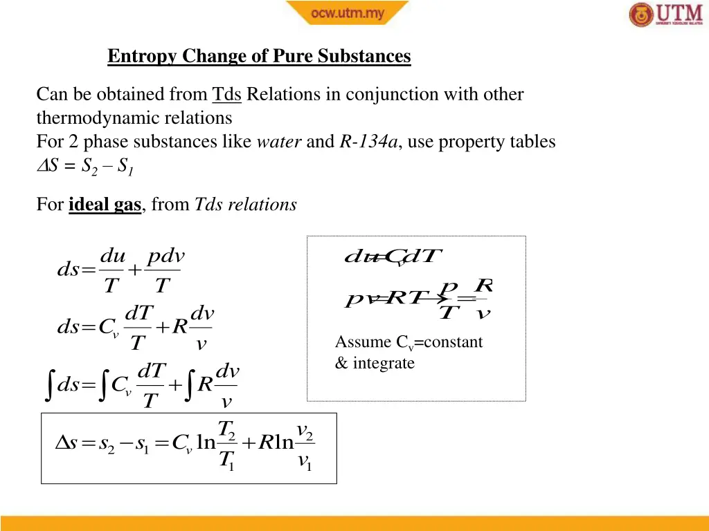 entropy change of pure substances