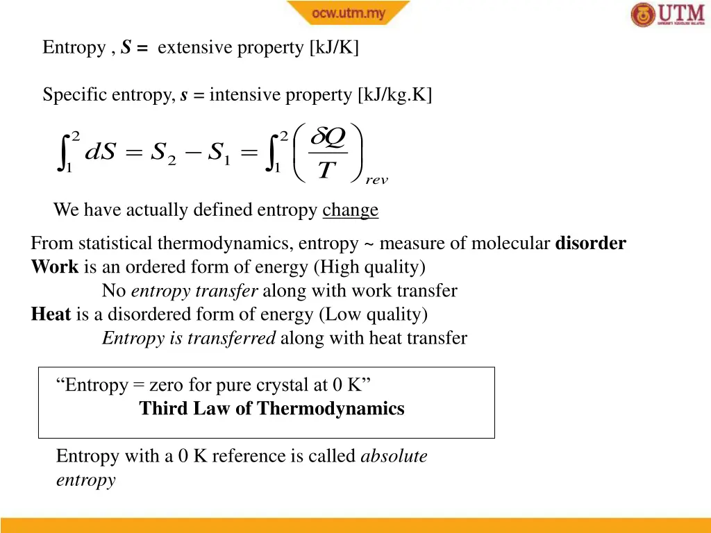 entropy s extensive property kj k