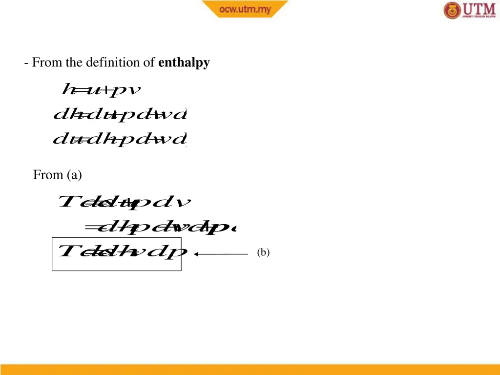 from the definition of enthalpy pv u h