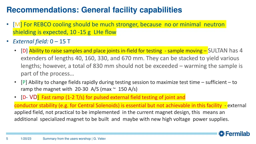 recommendations general facility capabilities 1