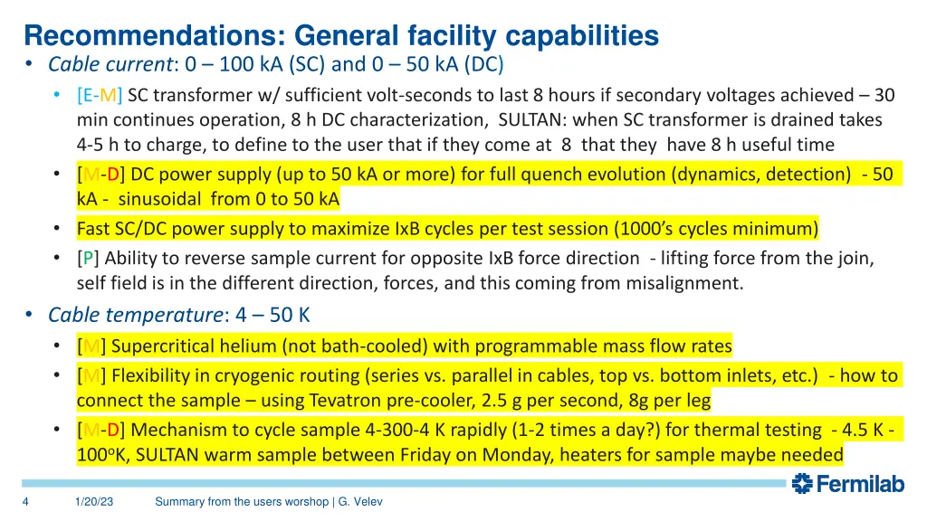 recommendations general facility capabilities