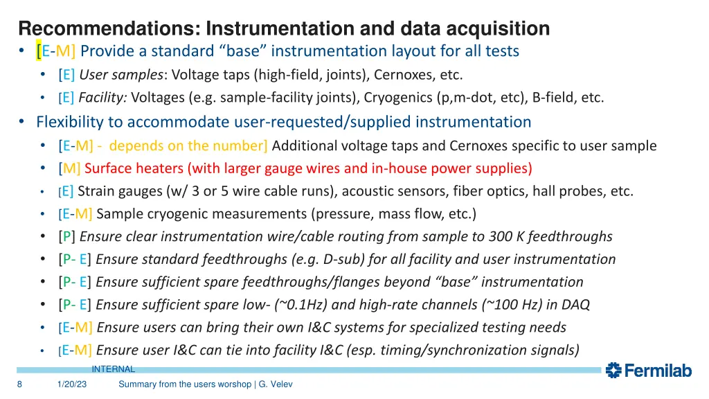recommendations instrumentation and data
