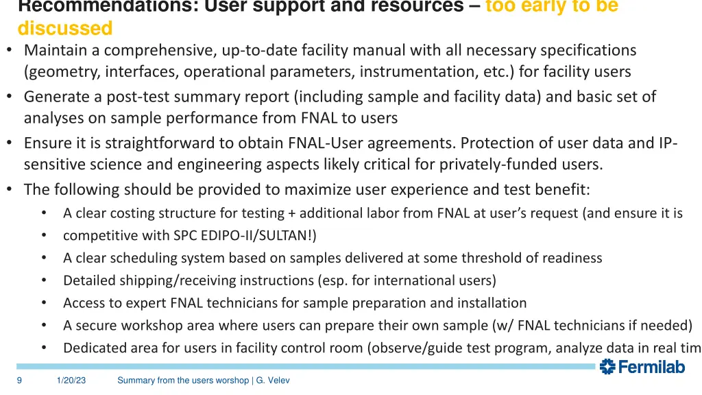 recommendations user support and resources