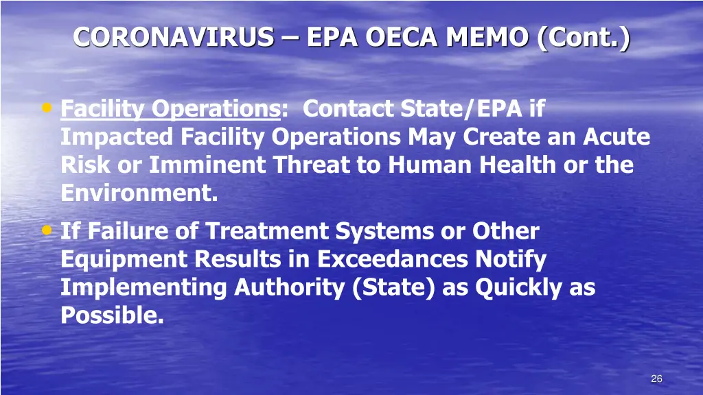 coronavirus epa oeca memo cont