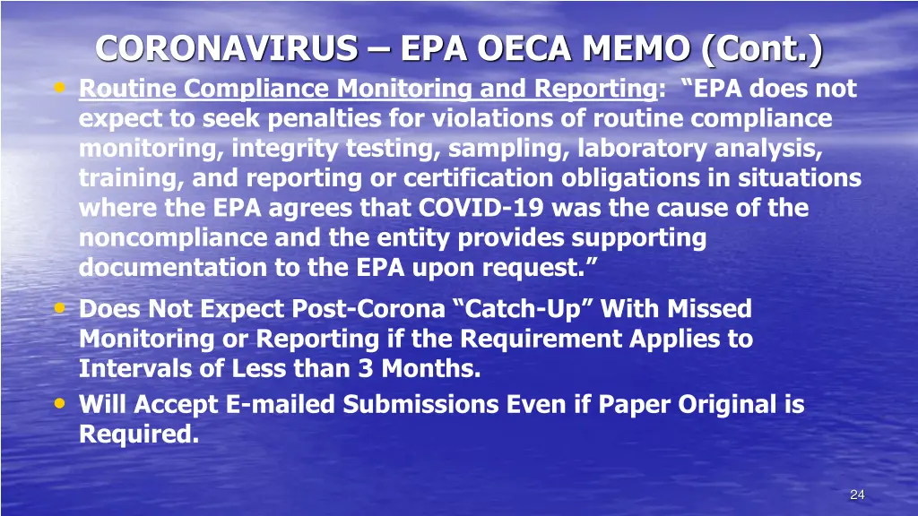 coronavirus epa oeca memo cont routine compliance