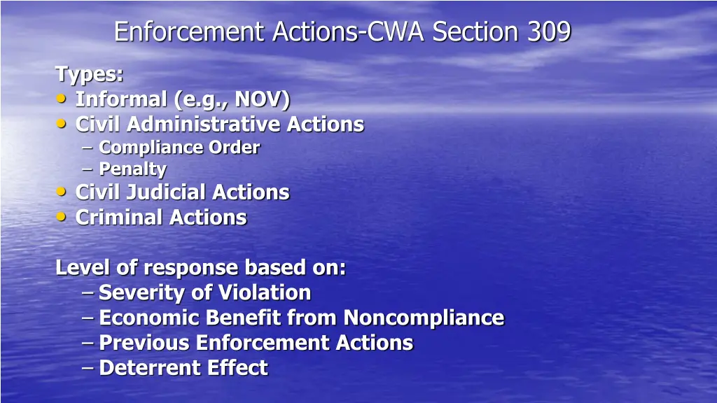 enforcement actions cwa section 309