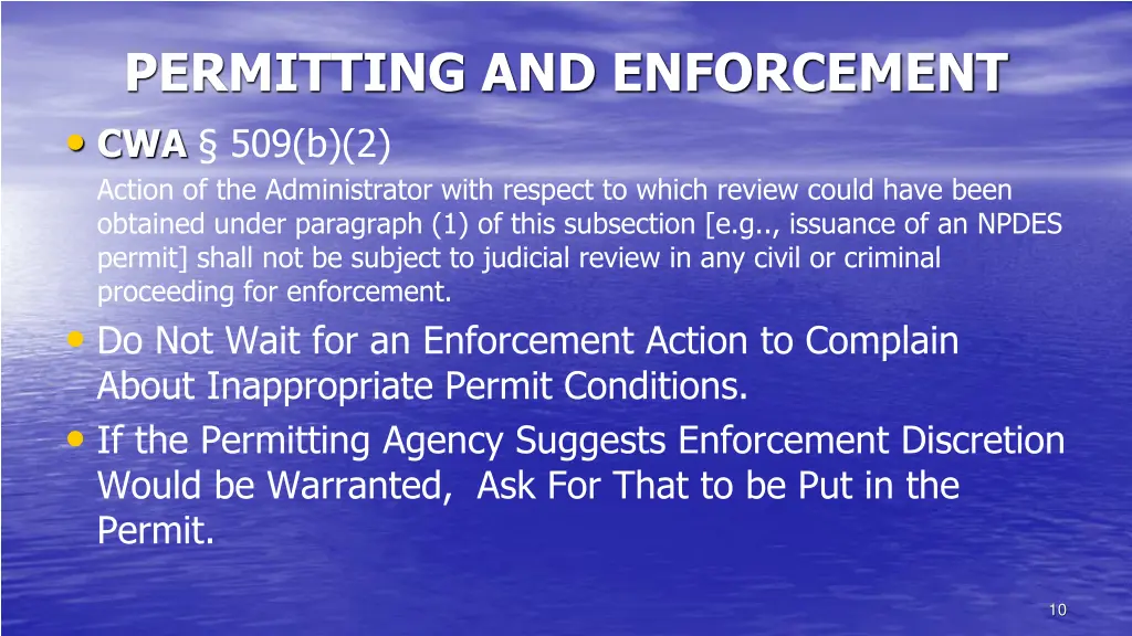permitting and enforcement cwa 509 b 2 action