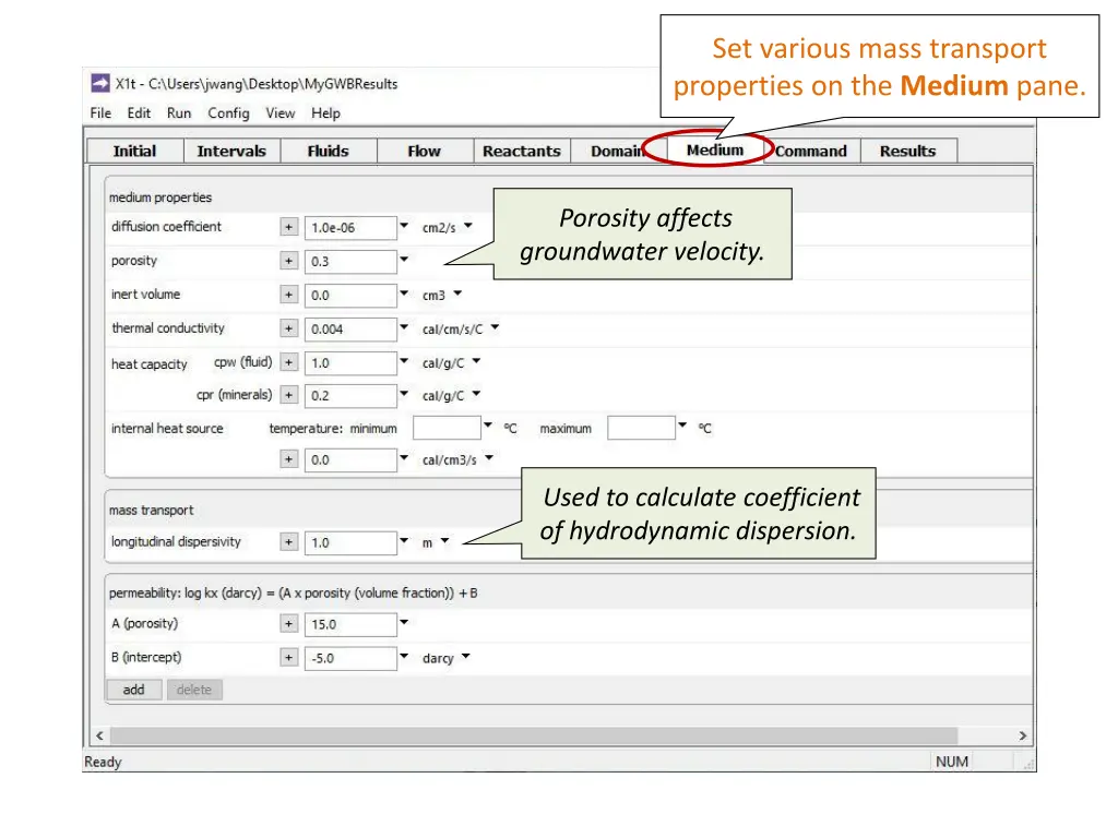 set various mass transport properties