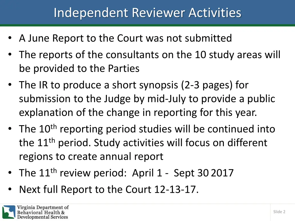 independent reviewer activities