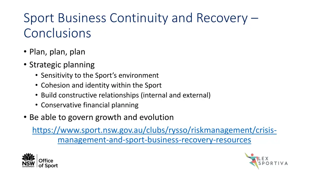 sport business continuity and recovery conclusions